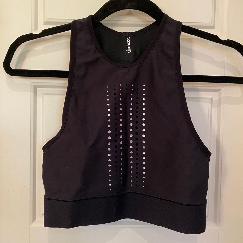 Ultracor high neck black silver sport bra medium